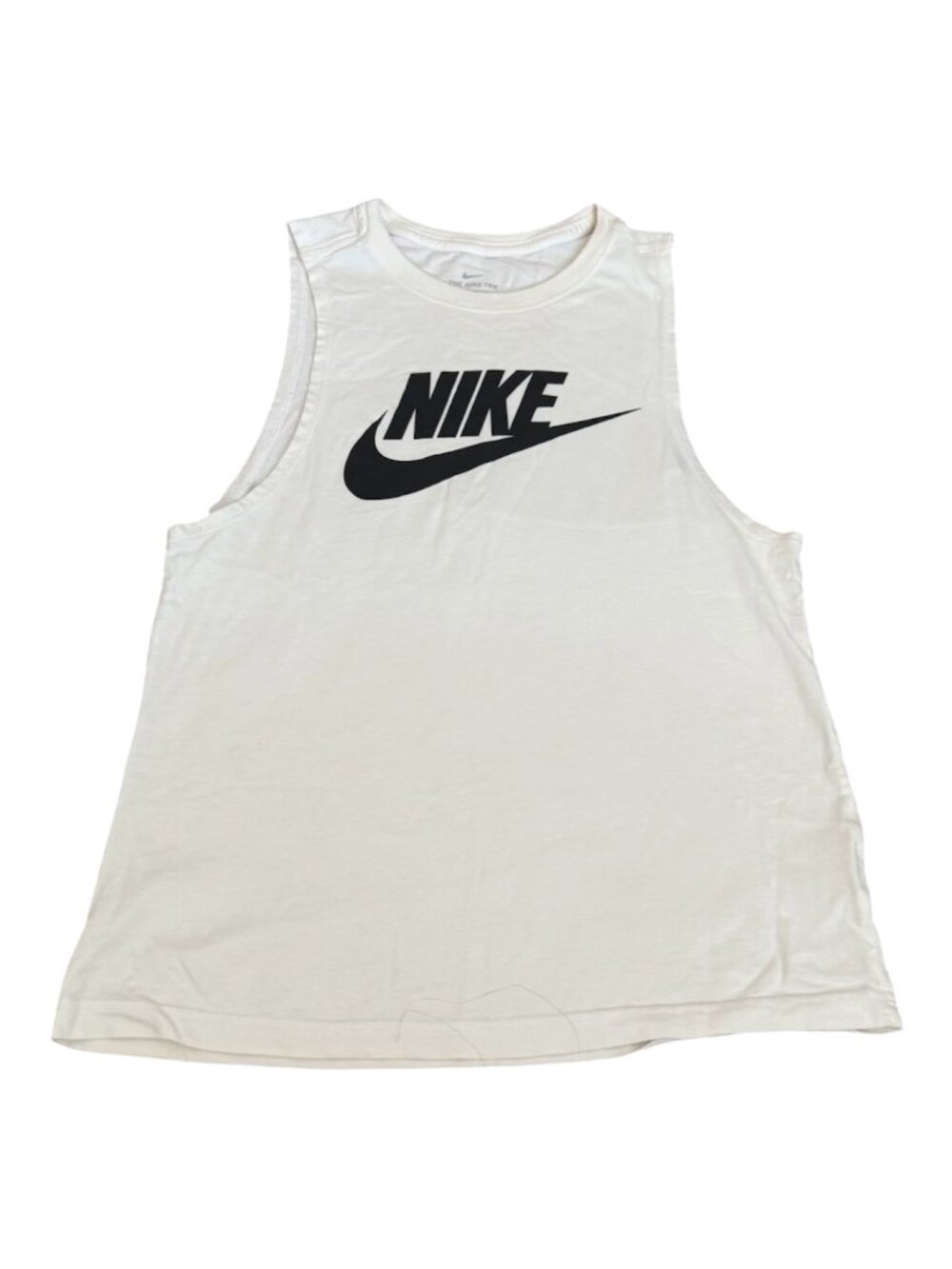 Nike White Cotton Muscle Tank Swoosh Logo Size S